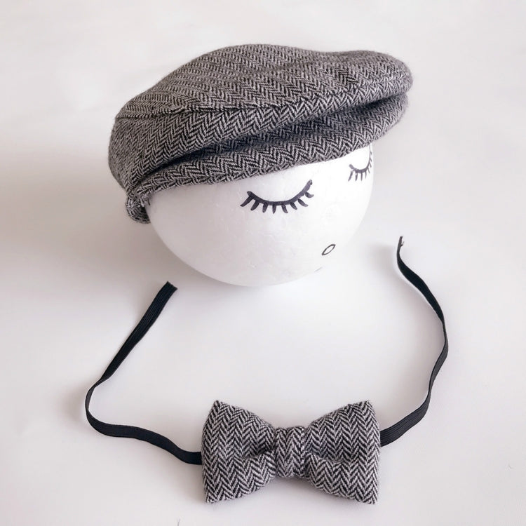 Newborn Baby Photography Props Photo Shoot Outfits Infant Cap Cabbie Hat with Bowtie Set