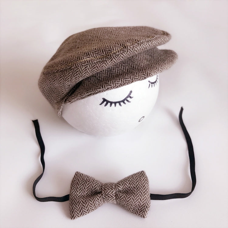 Newborn Baby Photography Props Photo Shoot Outfits Infant Cap Cabbie Hat with Bowtie Set