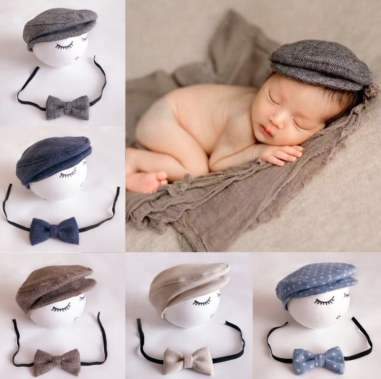 Newborn Baby Photography Props Photo Shoot Outfits Infant Cap Cabbie Hat with Bowtie Set