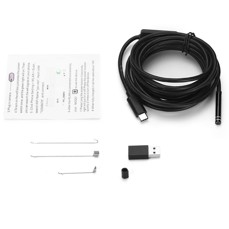 AN97 USB-C / Type-C Endoscope Waterproof Tube Inspection Camera with 8 LED & USB Adapter, Length: 5m, Lens Diameter: 8mm