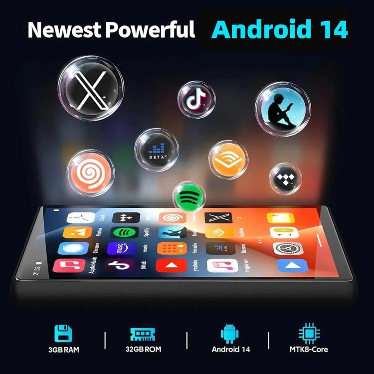 UNIWA MP004 4.0 inch IPS Screen Android 14 AI Smart Music Player Mini Tablet PC 3GB+32GB