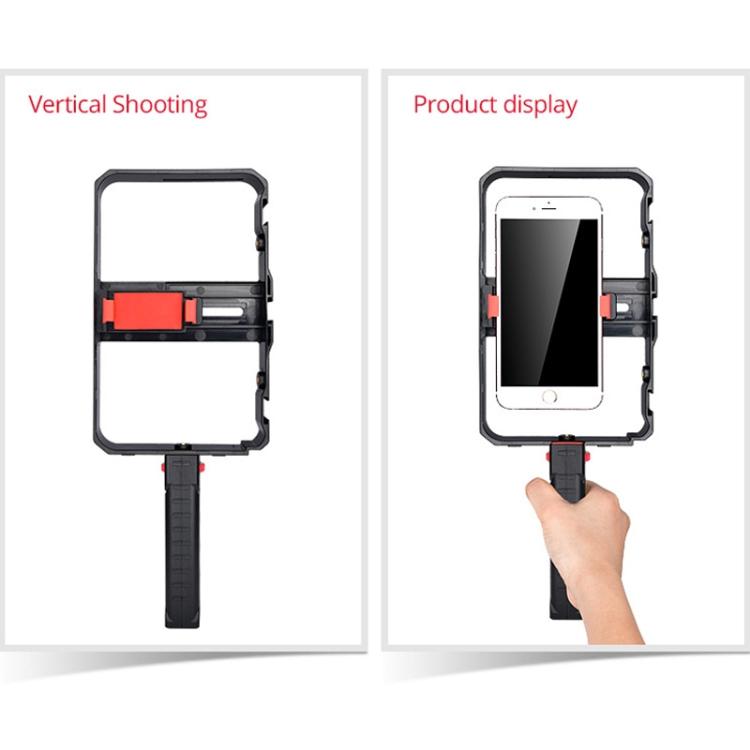 YLG0901B Vlogging Live Broadcast Smartphone Plastic Cage Video Rig Filmmaking Recording Handle Stabilizer Bracket for iPhone, Galaxy, Huawei, Xiaomi, HTC, LG, Google, and Other Smartphones