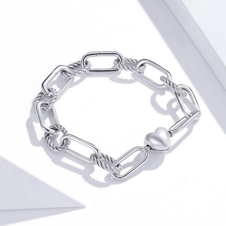 S925 Sterling Silver Paperclip Love Women Bracelet Jewelry