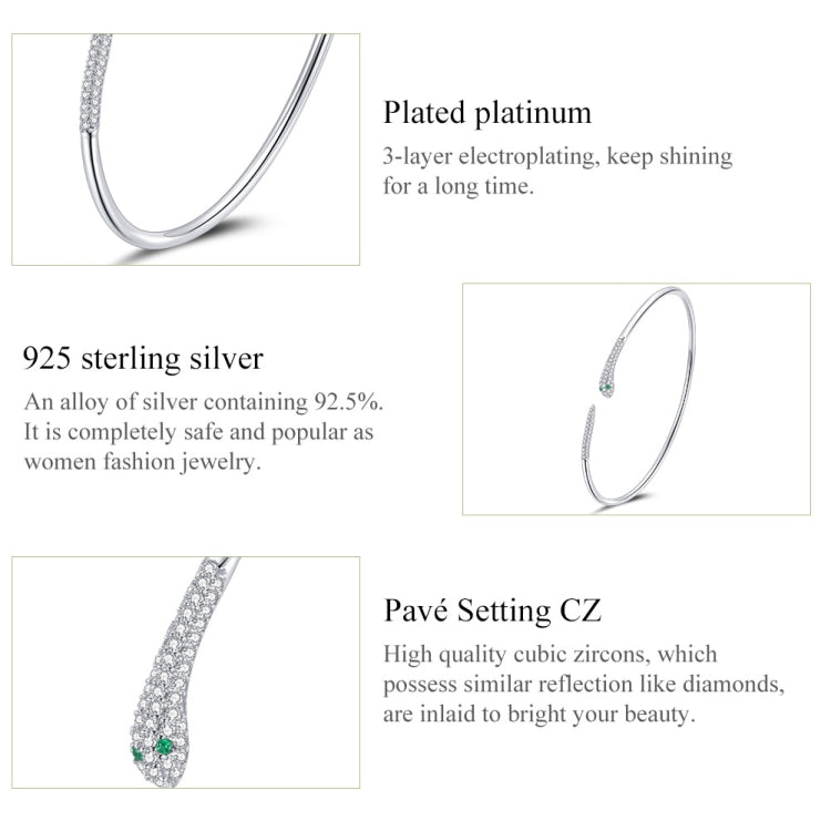 S925 Sterling Silver Snake Open Bracelet  Women Jewelry