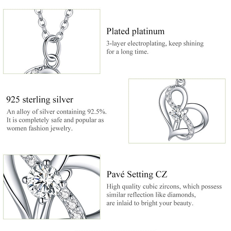 S925 Sterling Silver Heart To Heart Women Nacklace Jewelry