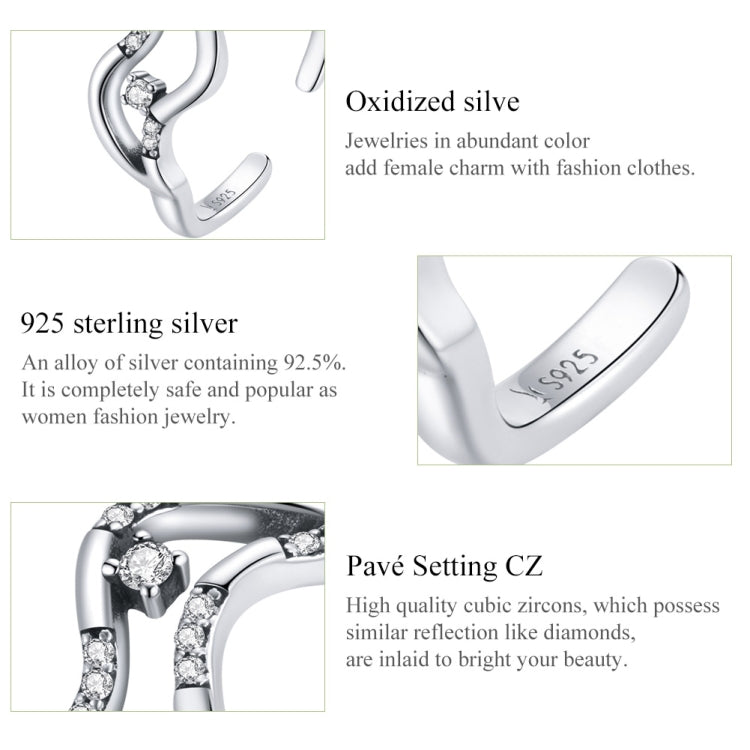 S925 Sterling Silver Galaxy Stars Women Open Ring