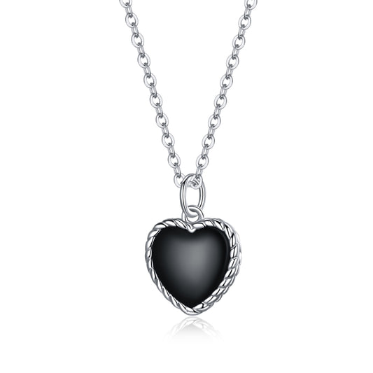 S925 Sterling Silver Black Heart Women Nacklace Jewelry