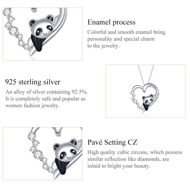 S925 Sterling Silver Heart-shaped Panda Women Nacklace Jewelry