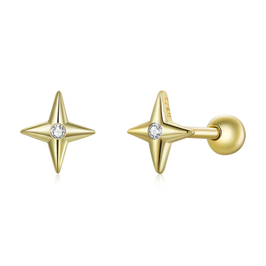 S925 Sterling Silver Golden Stars Ear Studs Women Earrings