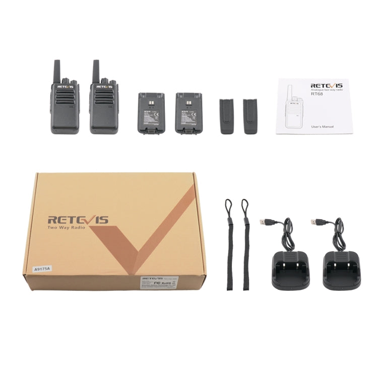 1 Pair RETEVIS RT68 2W 16CHS FRS Two Way Radio Handheld Walkie Talkie, US Plug, RT68