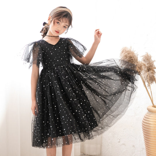 A22101 Girls Summer Star Mesh Princess Dress, 130cm, 170cm