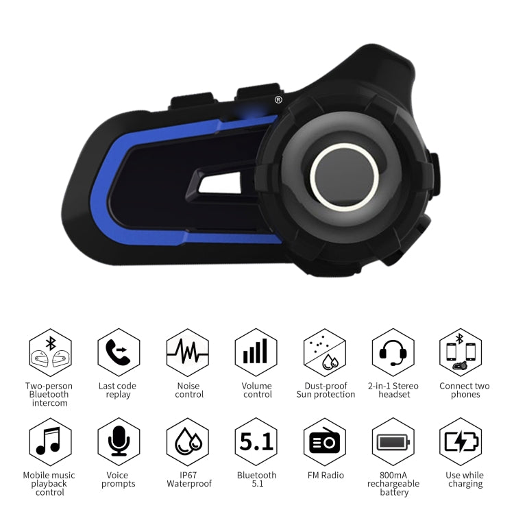 WUPP Bluetooth 5.1 S2 Motorcycle Helmet Full Duplex Bluetooth Intercom Headset Earphone