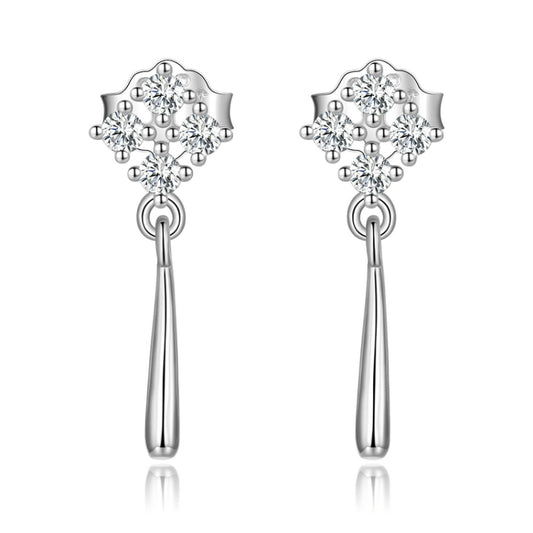 S925 Sterling Silver Bright Ear Stud Women Earrings, Bright(Silver)