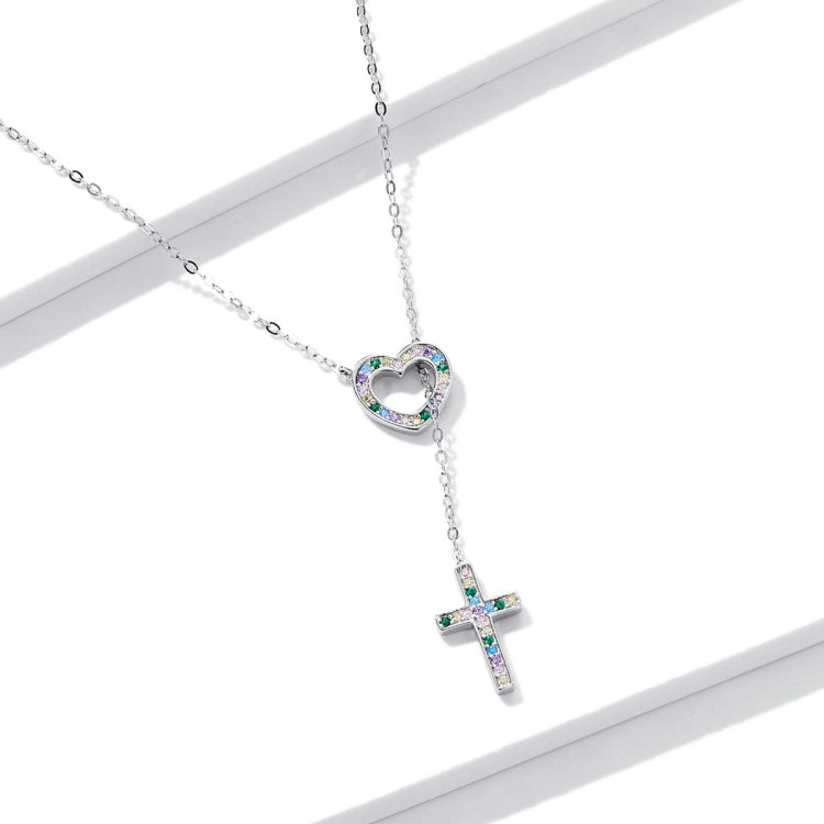 S925 Sterling Silver Heart Cross Women Nacklace Jewelry