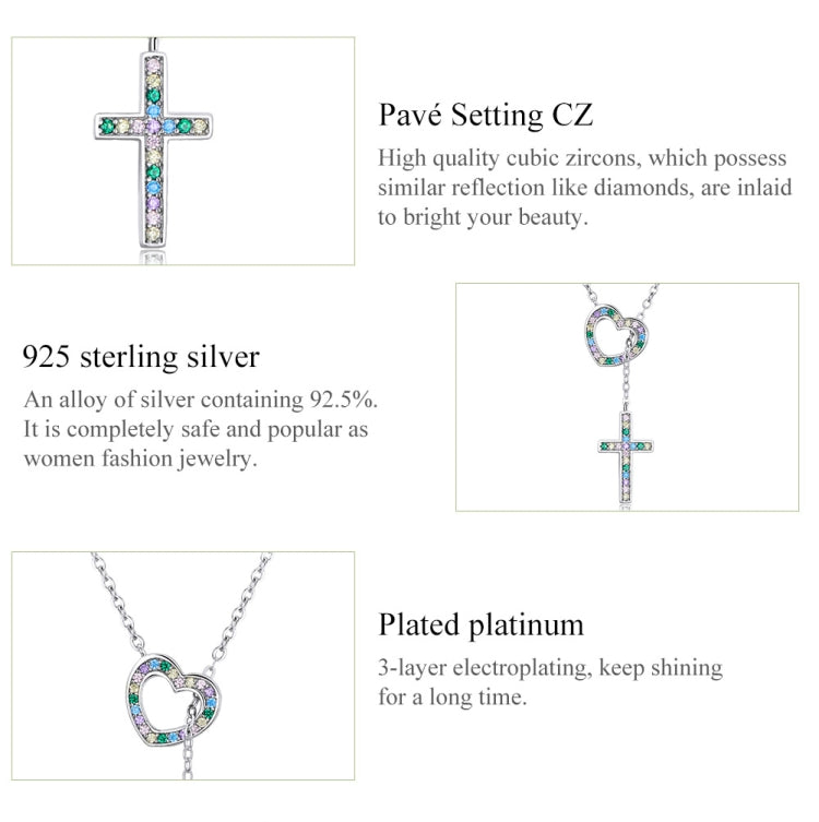 S925 Sterling Silver Heart Cross Women Nacklace Jewelry