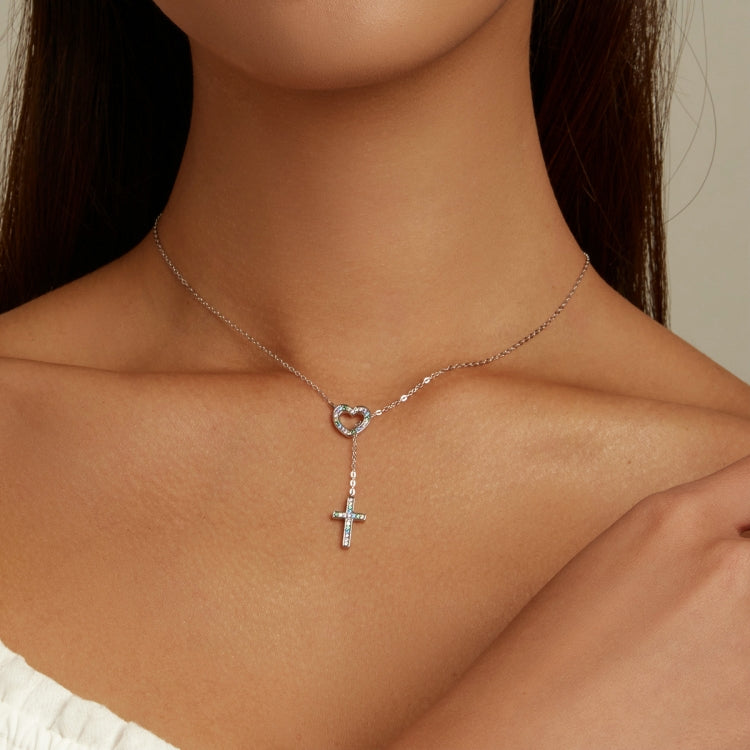 S925 Sterling Silver Heart Cross Women Nacklace Jewelry