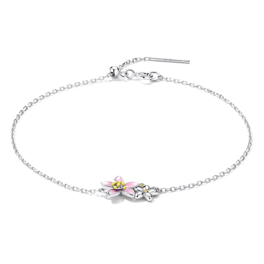 S925 Sterling Silver Cherry Blossom Bracelet Women Jewelry