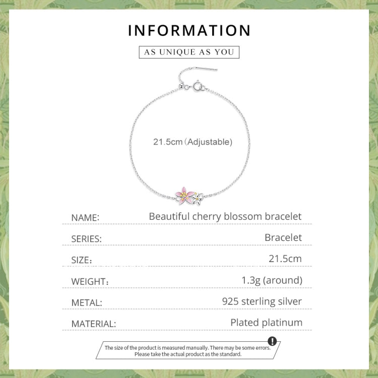 S925 Sterling Silver Cherry Blossom Bracelet Women Jewelry