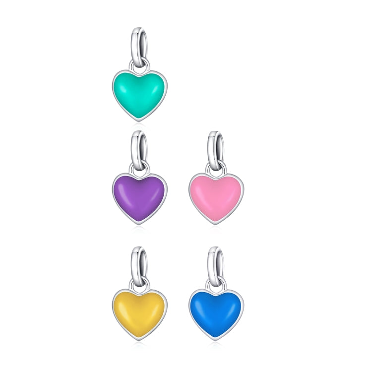 S925 Sterling Silver Heart Pendant DIY Bracelet Necklace Accessories, Heart Pendant (Blue), Heart Pendant (Pink), Heart Pendant (Purple), Heart Pendant (Yellow)