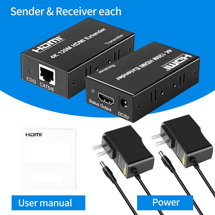 4K HDMI to RJ45 Network Extender, Transmission Distance: 200m, EU Plug