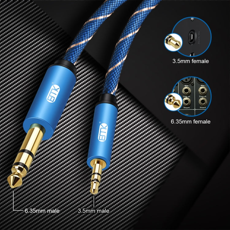 EMK 3.5mm Jack Male to 6.35mm Jack Male Gold Plated Connector Nylon Braid AUX Cable for Computer / X-BOX / PS3 / CD / DVD
