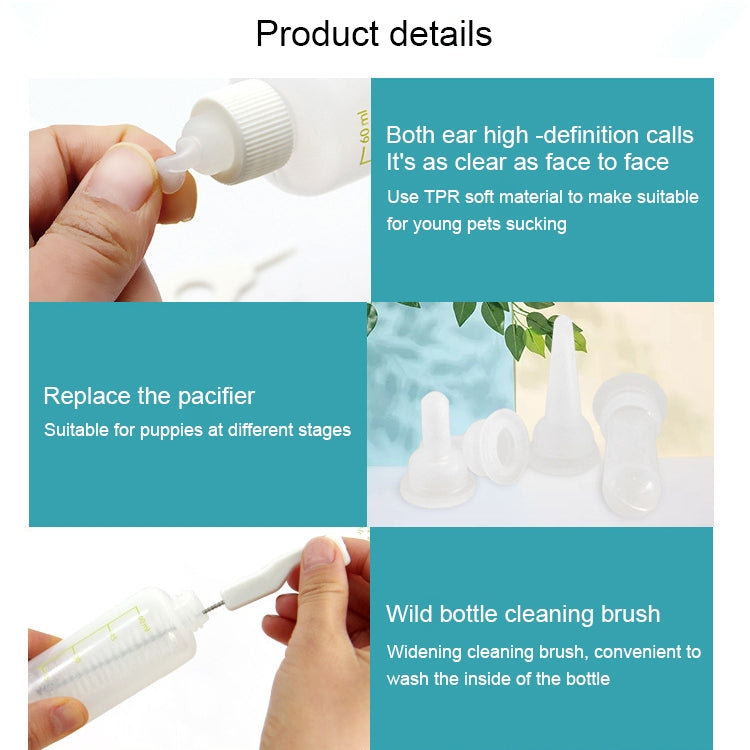 Pet Bottle Set Puppy Kitten Cat Bottle Multiple Pacifiers with Bottle Brush, 60ml x 1