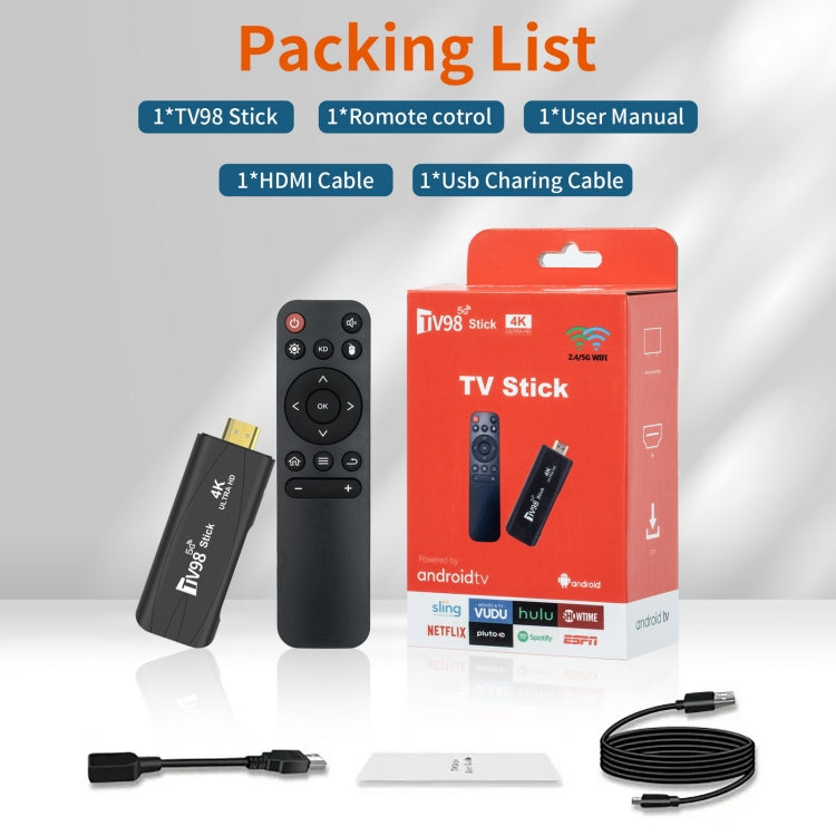 TV98 Rockchip 3228A Quad Core 4K HD Bluetooth Android TV Stick