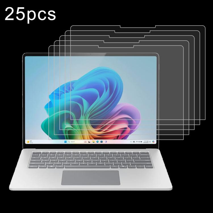 25pcs 9H 0.3mm Explosion-proof Tempered Glass Film, For Microsoft Surface Laptop 13 inch, For Microsoft Surface Laptop 7 15 inch, For Microsoft Surface Laptop 7 13.8, For Microsoft Surface Laptop 6 15, For Microsoft Surface Laptop 6 13.5