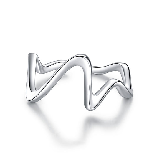 S925 Sterling Silver Simple Wave Curve Women Ring