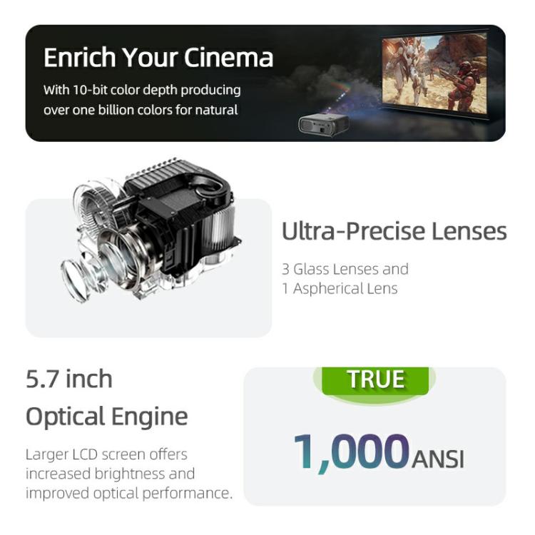 AUN AKEY9S 1080P 1000ANSI Autofocus WIFI Display Smart Projector, US Plug, UK Plug, AU Plug, EU Plug