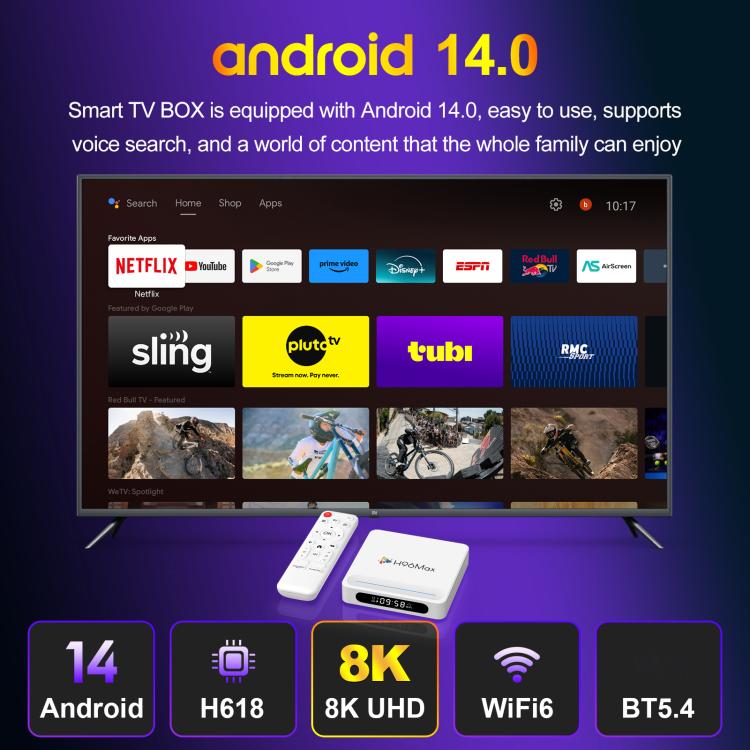 H96 Max H618 Plus Android 14.0 Smart TV Box, Allwinner H618 Quad-core ARM Cortex-A53, 2GB+16GB, 4GB+32GB, 4GB+64GB
