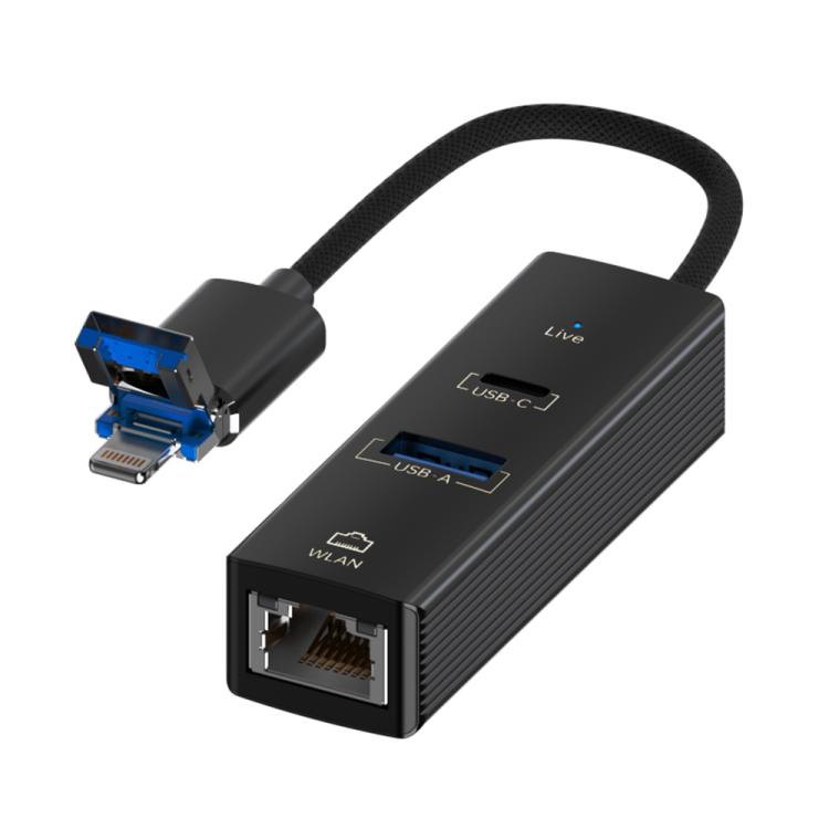 USB / 8 Pin to Type-C RJ45 USB-A HUB Expand Converter