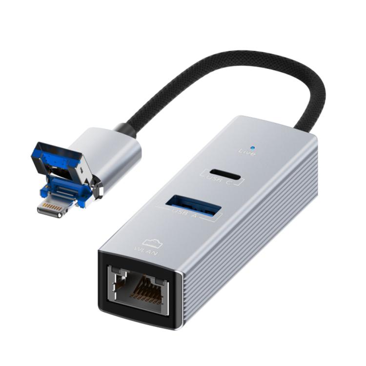 USB / 8 Pin to Type-C RJ45 USB-A HUB Expand Converter