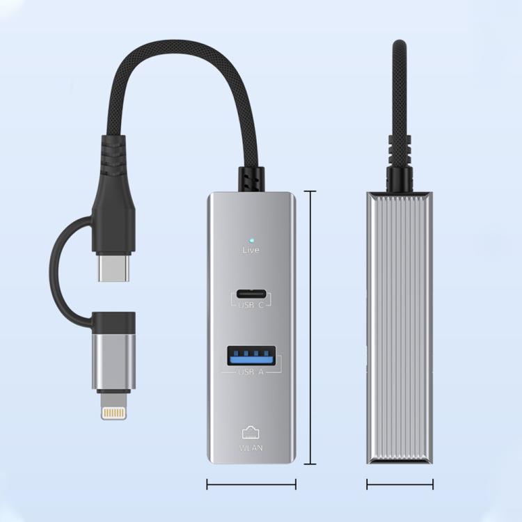Type-C / 8 Pin to Type-C RJ45 USB-A HUB Expand Converter, Type-C / 8 Pin