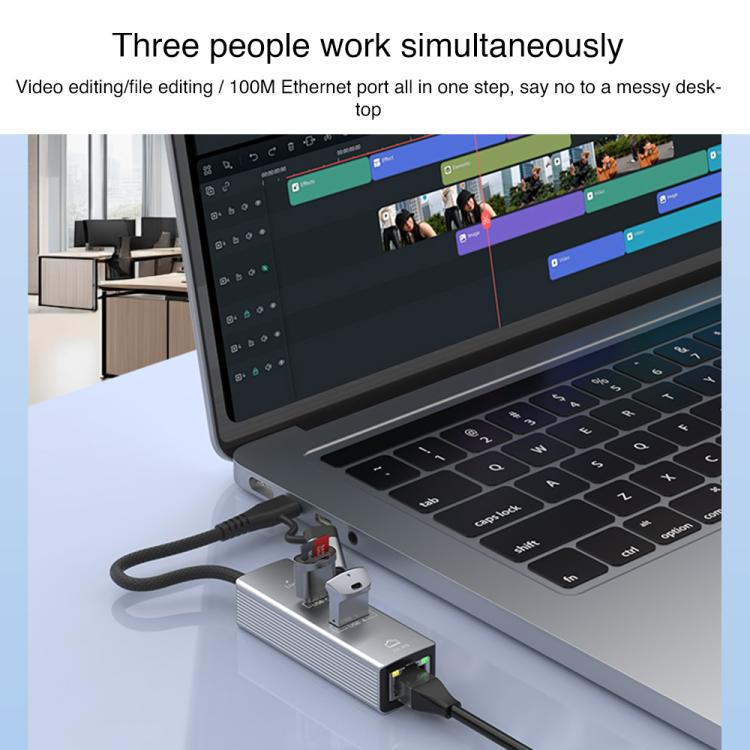 Type-C / 8 Pin to Type-C RJ45 USB-A HUB Expand Converter, Type-C / 8 Pin