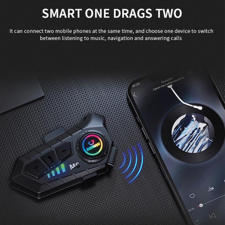 SOMAN Motorcycle Helmet Bluetooth Headset Stereo Voice Microphone, M6-Hard Mic, M6-Soft Mic