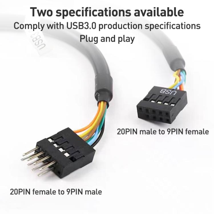 2pcs Computer Motherboard USB3.0 Adapter Cable, 20 Pin Male to 9 Pin Female, 9 Pin Male to 20 Pin Female