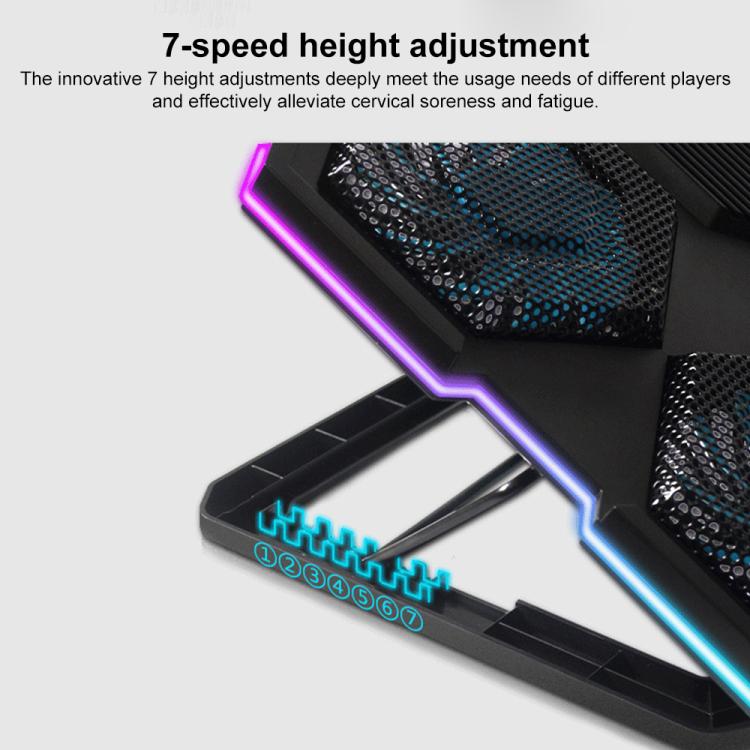 NUOXI YL-021 6-Fans RGB Light Laptop Radiator Adjustable Cooling Holder