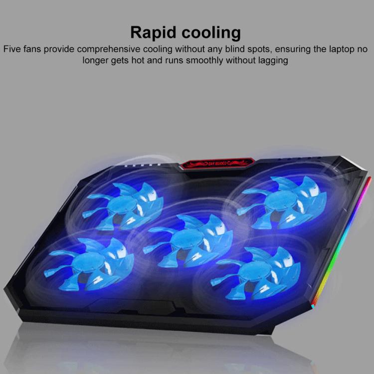 NUOXI YL-018 5-Core Fans Ultra-quiet Laptop Cooler RGB Light Cooling Holder