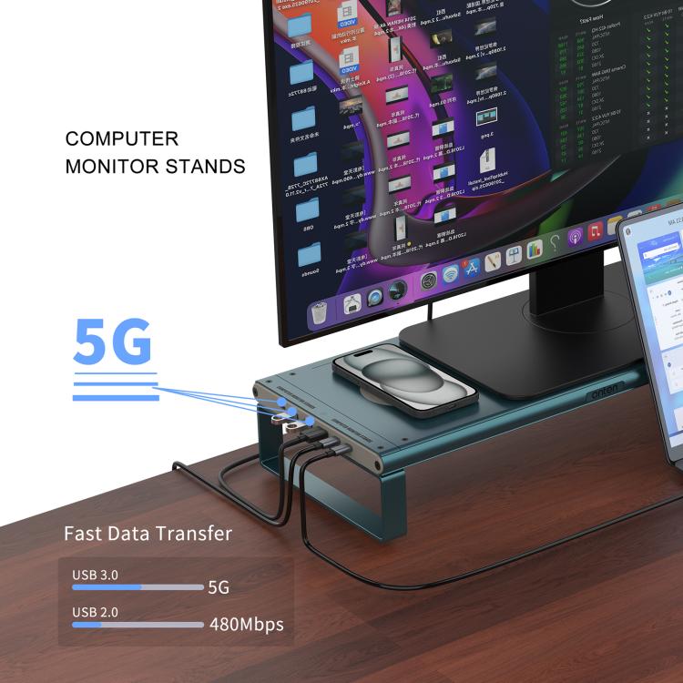 Onten OTN-95209 Computer Laptop Monitor Riser Holder, with Wireless Charging