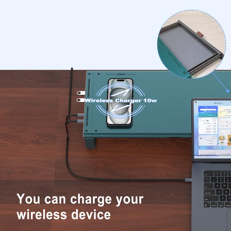 Onten OTN-95209 Computer Laptop Monitor Riser Holder, with Wireless Charging