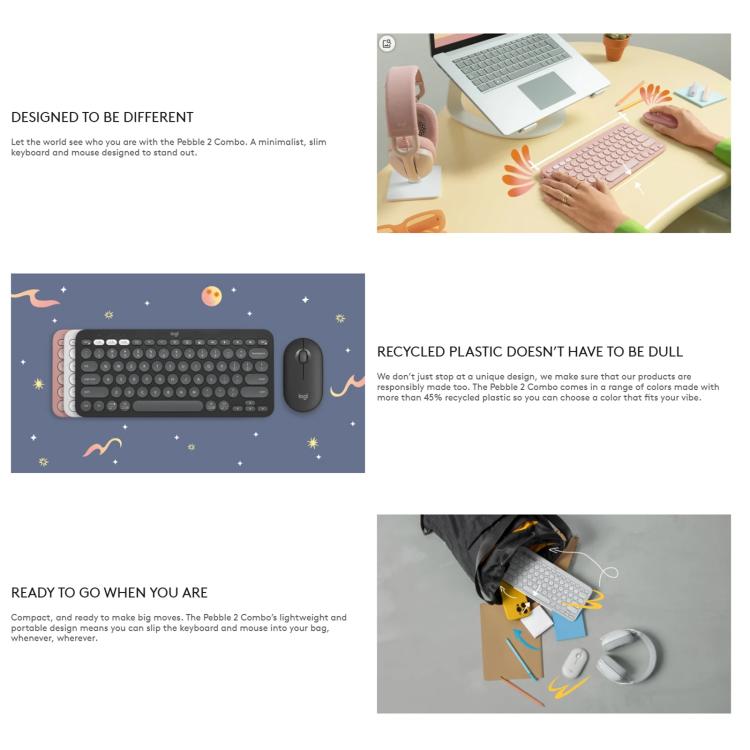罗技 PEBBLE 2 COMBO Thin and Light Wireless Slim Bluetooth Keyboard and Mouse Set