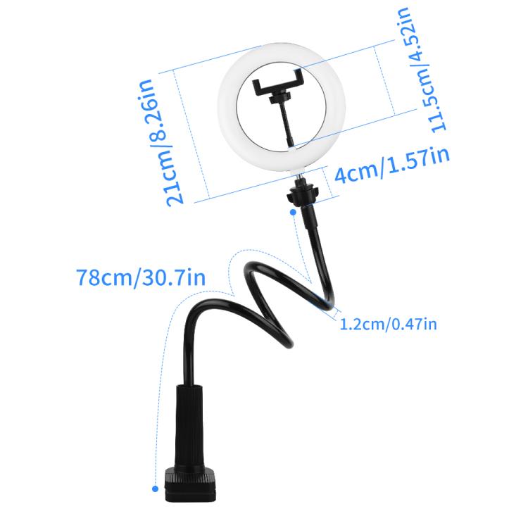 8 inch Striped Selfie Live Streaming Photography Lazy Stand LED Ring Fill Light Set, 8 inch