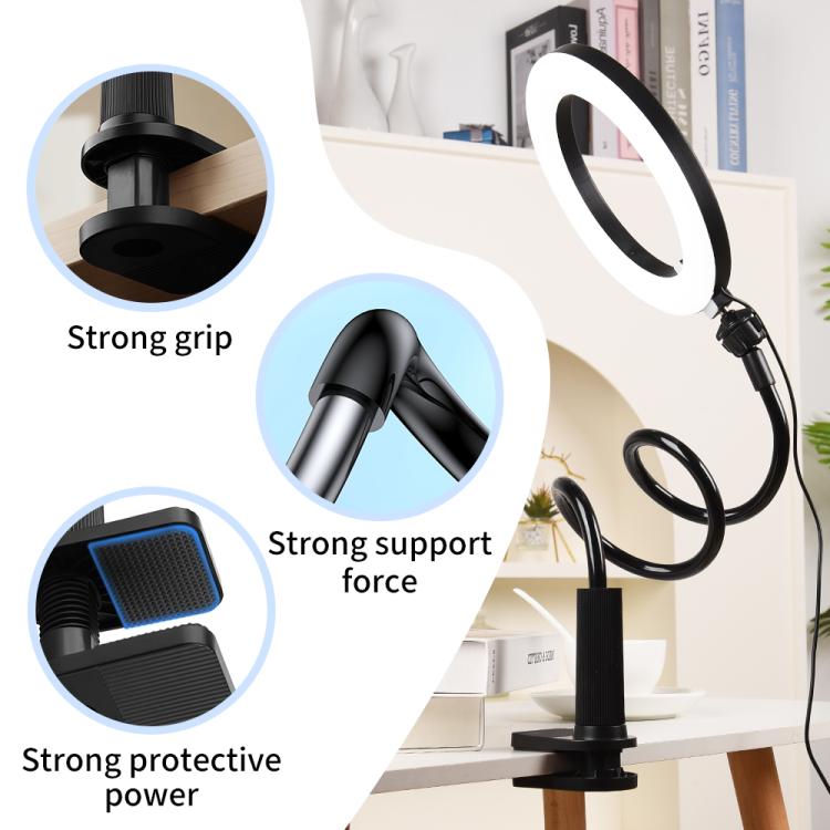 8 inch Striped Selfie Live Streaming Photography Lazy Stand LED Ring Fill Light Set, 8 inch