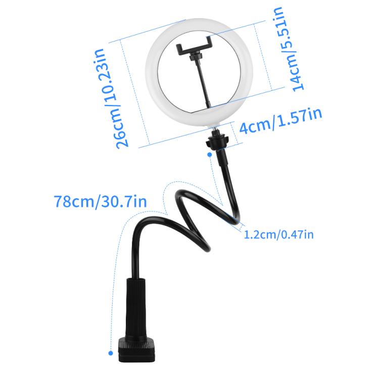 10 inch Striped Selfie Live Streaming Photography Lazy Stand LED Ring Fill Light Set, 10 inch