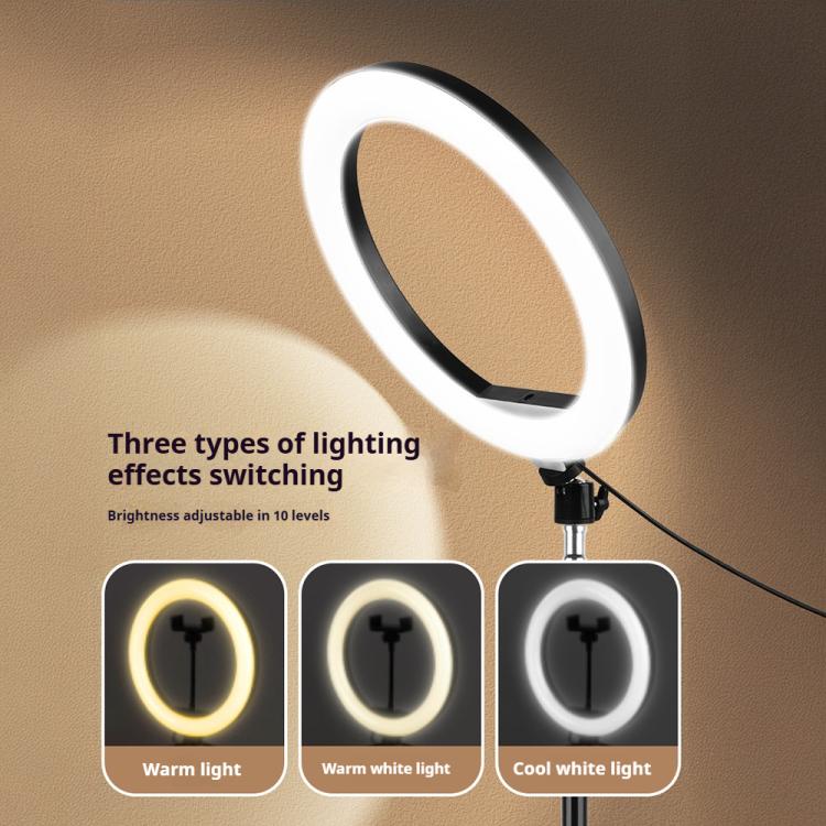 10 inch Striped Selfie Live Streaming Photography Lazy Stand LED Ring Fill Light Set, 10 inch