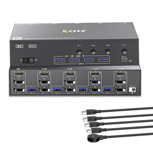 KCEVE KC-KVM403DH 4 IN 1 OUT DP/HD USB 3.0 4K 144Hz KVM Switch