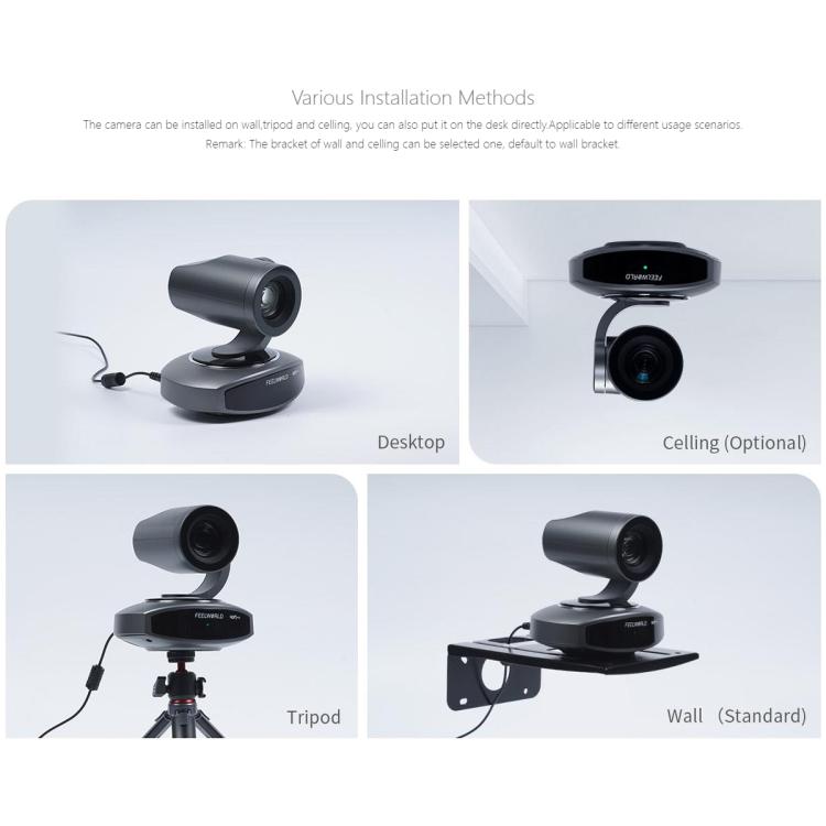 FEELWORLD 4K10X 4K PTZ Camera 10X Optical Zoom AI Tracking HDMI-compatible USB IP Remote Control, UK Plug, US Plug, EU Plug, AU Plug