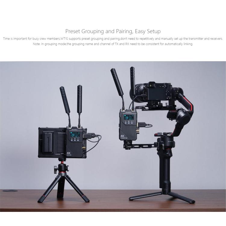 FEELWORLD WT1S 4K Wireless Video Transmission System SDI + Dual HDMI-compatible Full Duplex Intercom Live Streaming, WT1S