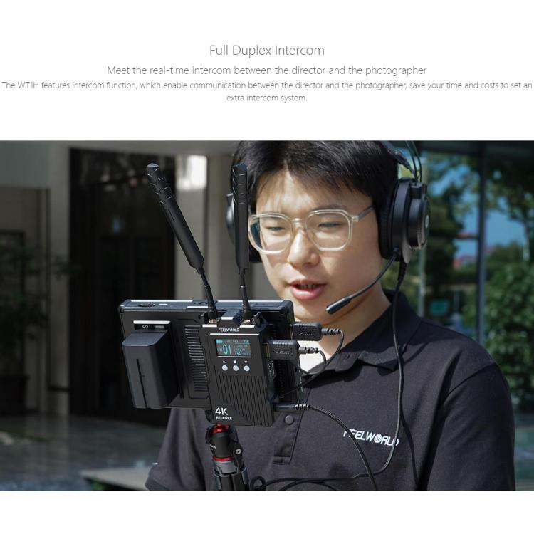 FEELWORLD WT1H 4K Wireless Video Transmission System Dual HDMI-compatible Full Duplex Intercom Live Streaming, WT1H